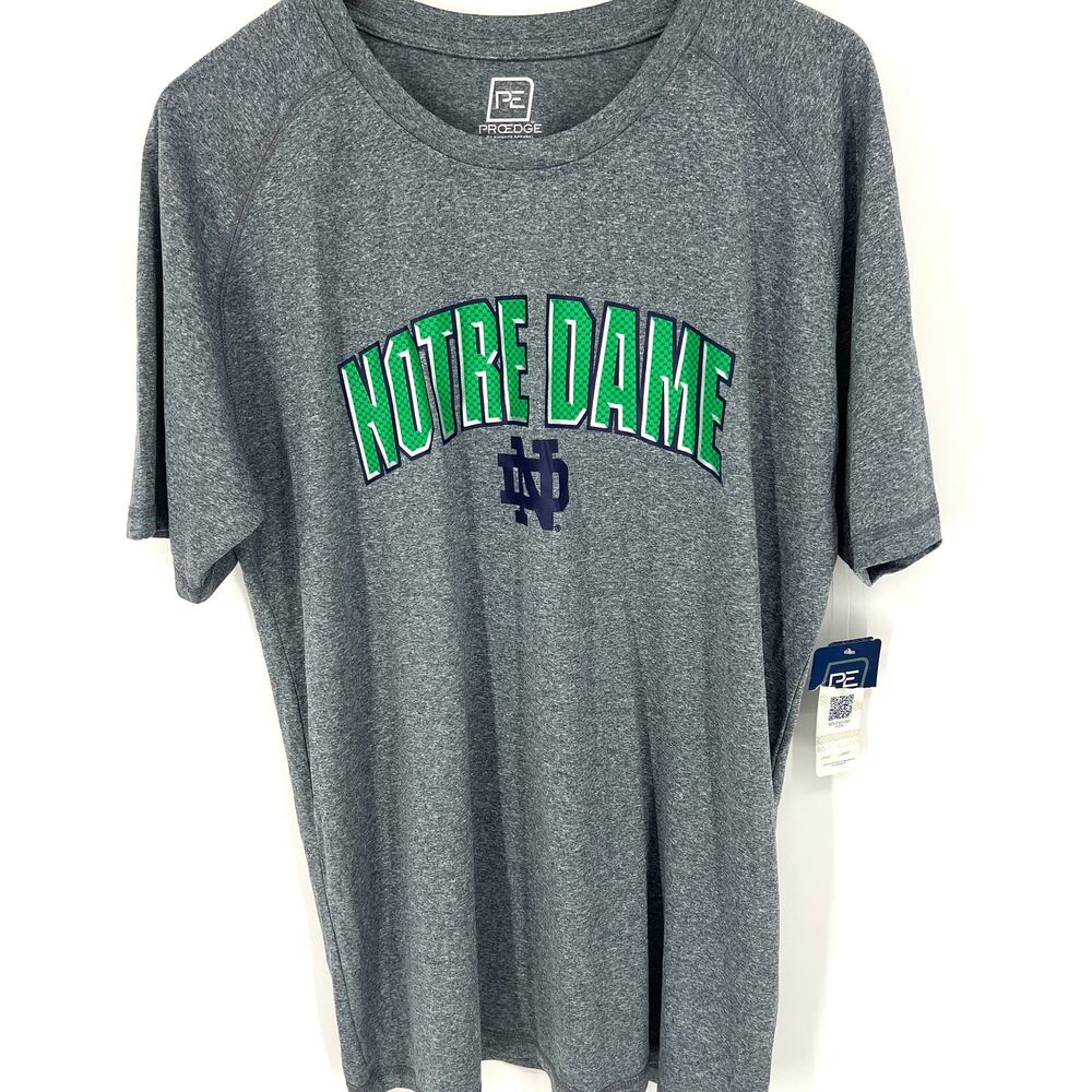 Pro edge NWT Mens University of Notre Dame Gray and Green Short Sleeve T Shirt L
